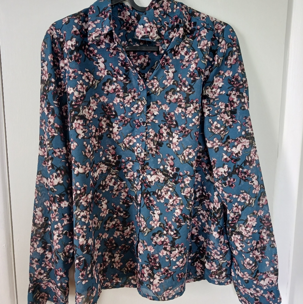Blue and pink floral blouse. Dynamite